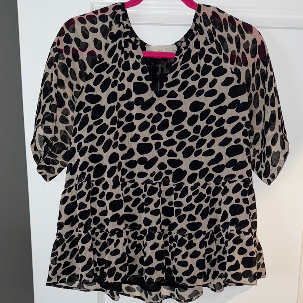LOFT Black and Tan Boxy Peplum Blouse